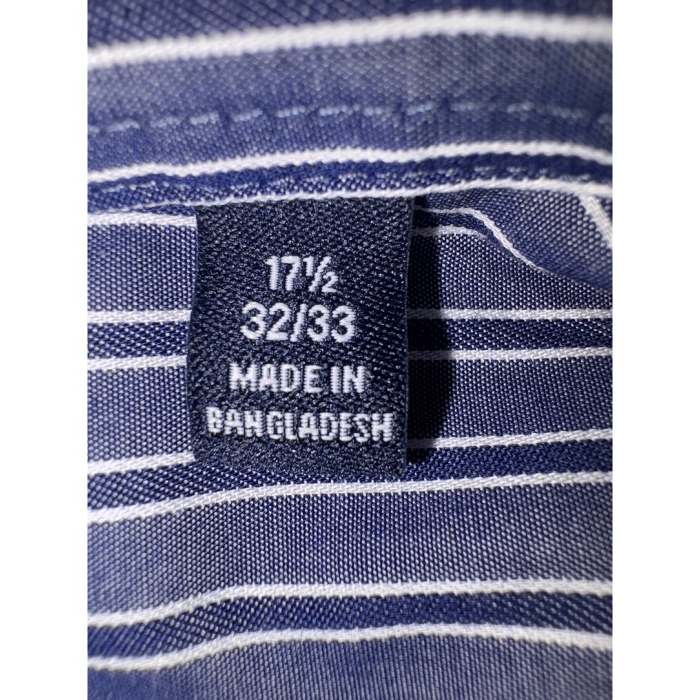 CHAPS Mens Blue White Pinstripe Stretch No Wrinkle  Fit Dress Shirt 17 1/2 32/33 - Picture 4 of 7